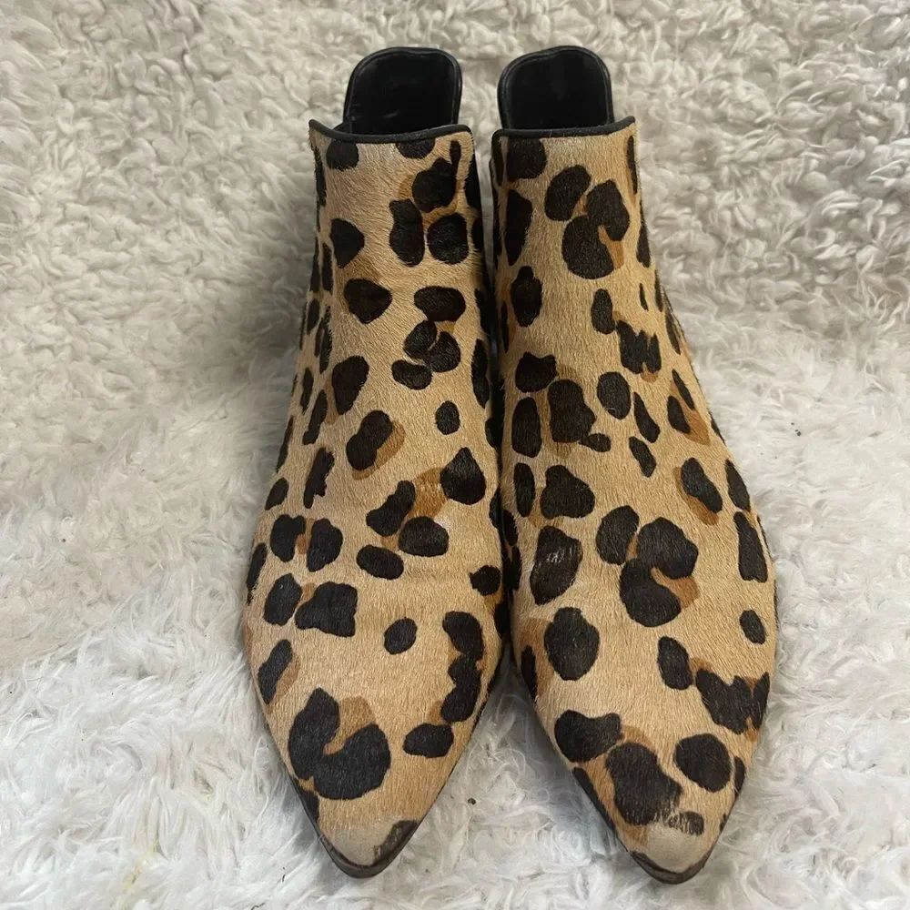 Cole Haan leather calf hair Leopard Print slip on Ankle Boots elastic side SZ9.5